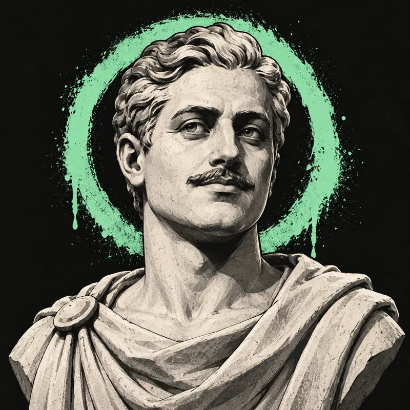 Illustrated Roman-style portrait placeholder for Manoj D.